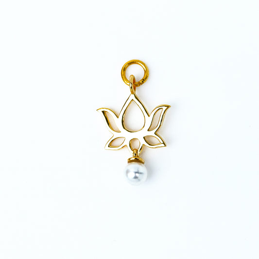 Caratly 18kt gold Lotus Gold Charm pendant with hanging pearl accent and floral outline design under Rs. 20,000