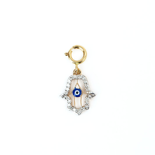 Caratly 18kt gold Evil Eye Charm Hamsa hand pendant with 0.06ct diamonds protection symbol for her under 20,000