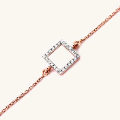 18kt gold open square diamond bracelet. Affordable diamond bracelet for gift under Rs. 30,000.
