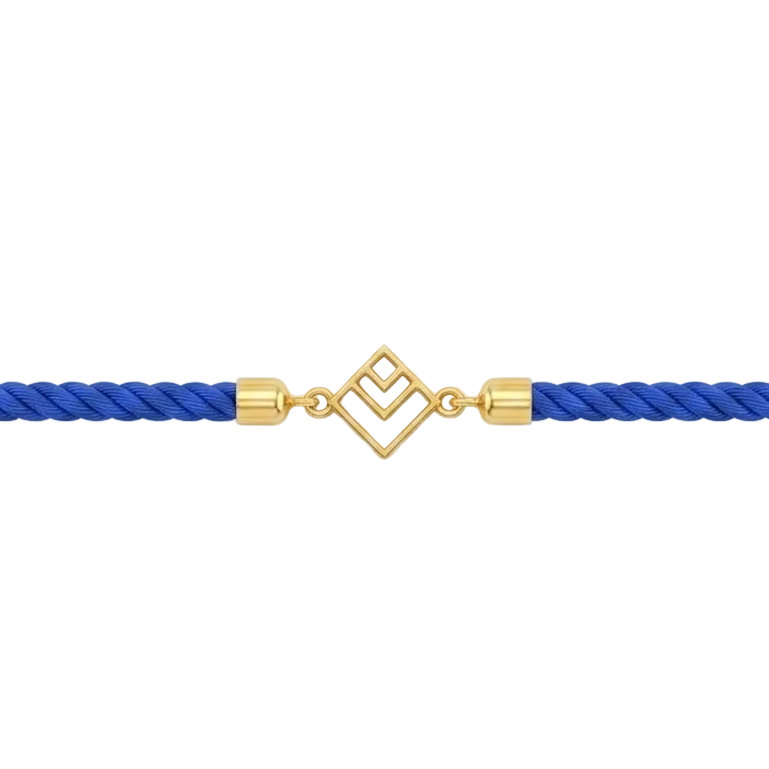 Blue rope men's gold bracelet with an 18kt gold square pattern geometric charm design. An affordable gifting option for Men's under Rs. 10,000