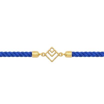 Blue rope men's gold bracelet with an 18kt gold square pattern geometric charm design. An affordable gifting option for Men's under Rs. 10,000