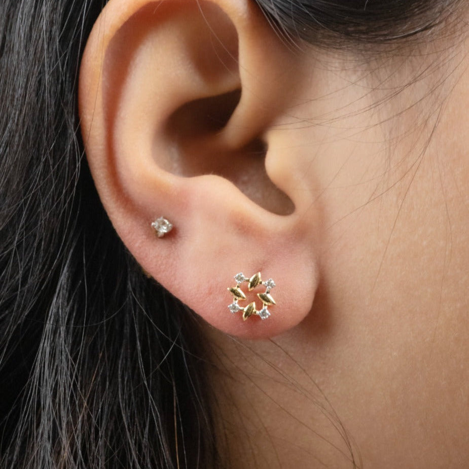 Caratly 18kt gold Cluster Diamond Earring with 0.09ct diamonds in a mixed-shape floral starburst stud design under Rs. 30,000