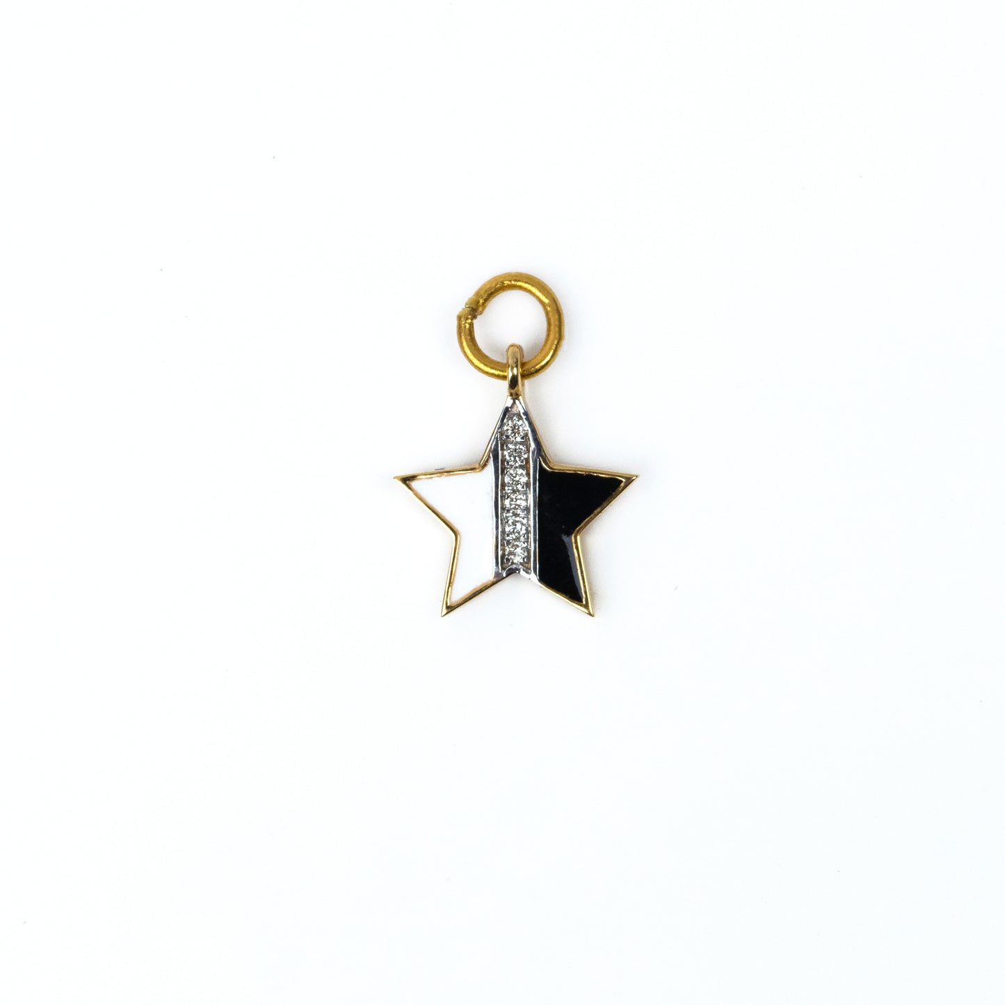Caratly 18kt gold B&W Star Charm with black enamel and 0.03ct diamond center celestial design under 15,000