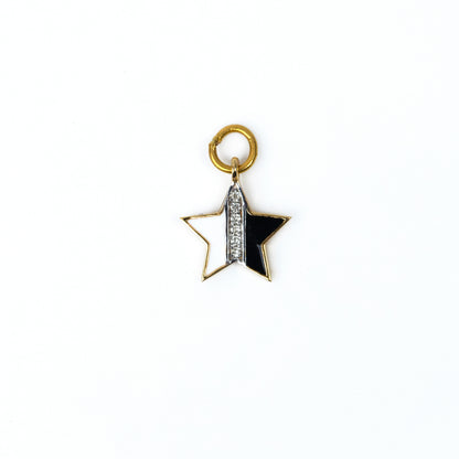 Caratly 18kt gold B&W Star Charm with black enamel and 0.03ct diamond center celestial design under 15,000