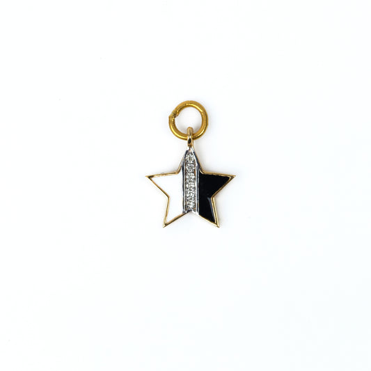 Caratly 18kt gold B&W Star Charm with black enamel and 0.03ct diamond center celestial design under 15,000