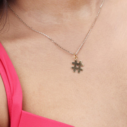 Caratly 18kt gold Hashtag Gold Pendant with solid gold hash symbol charm on a delicate chain under Rs. 15,000