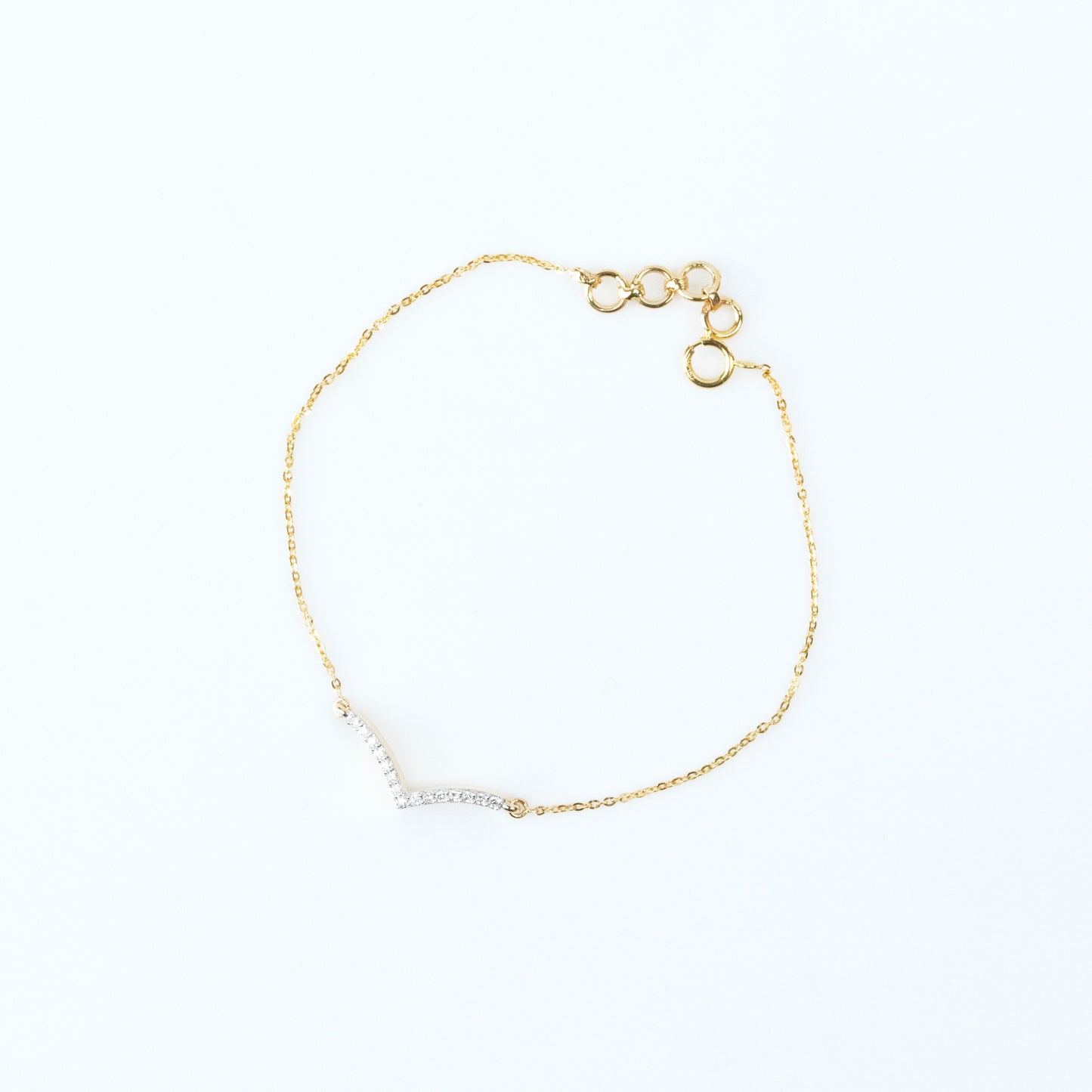 Caratly 18kt gold Stylish Diamond Bracelet with 0.09ct diamond chevron V-shape design, minimalist and trendy design under 40,000