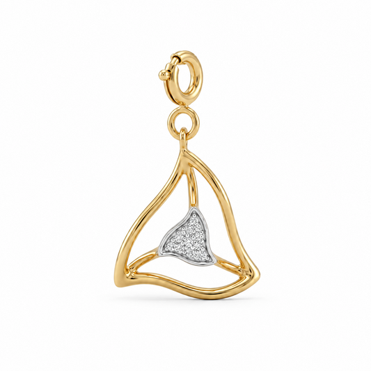 Gold swirled triangle pendant on a chain, set with sparkling diamond accents priced under Rs. 20,000