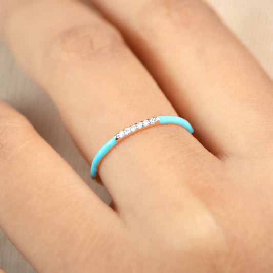 Caratly 18kt gold Mystical Blue Ring with turquoise enamel band and 0.03ct diamond pave accent under Rs. 20,000
