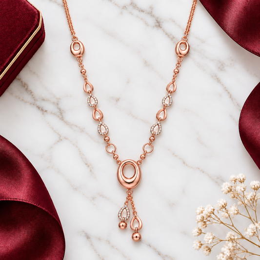 Two-tone rose and white gold Y-necklace with a teardrop pendant price under Rs. 1,50,000