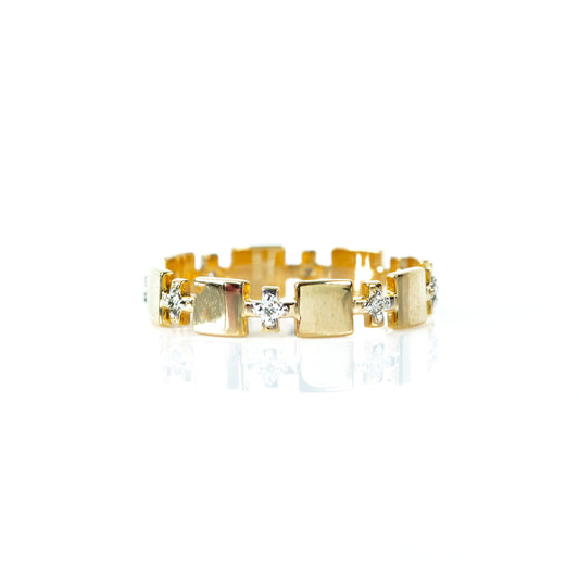 Caratly 18kt gold Bar Diamond Ring with alternating square gold bars and 0.09ct diamond accents, geometric design under Rs. 40,000