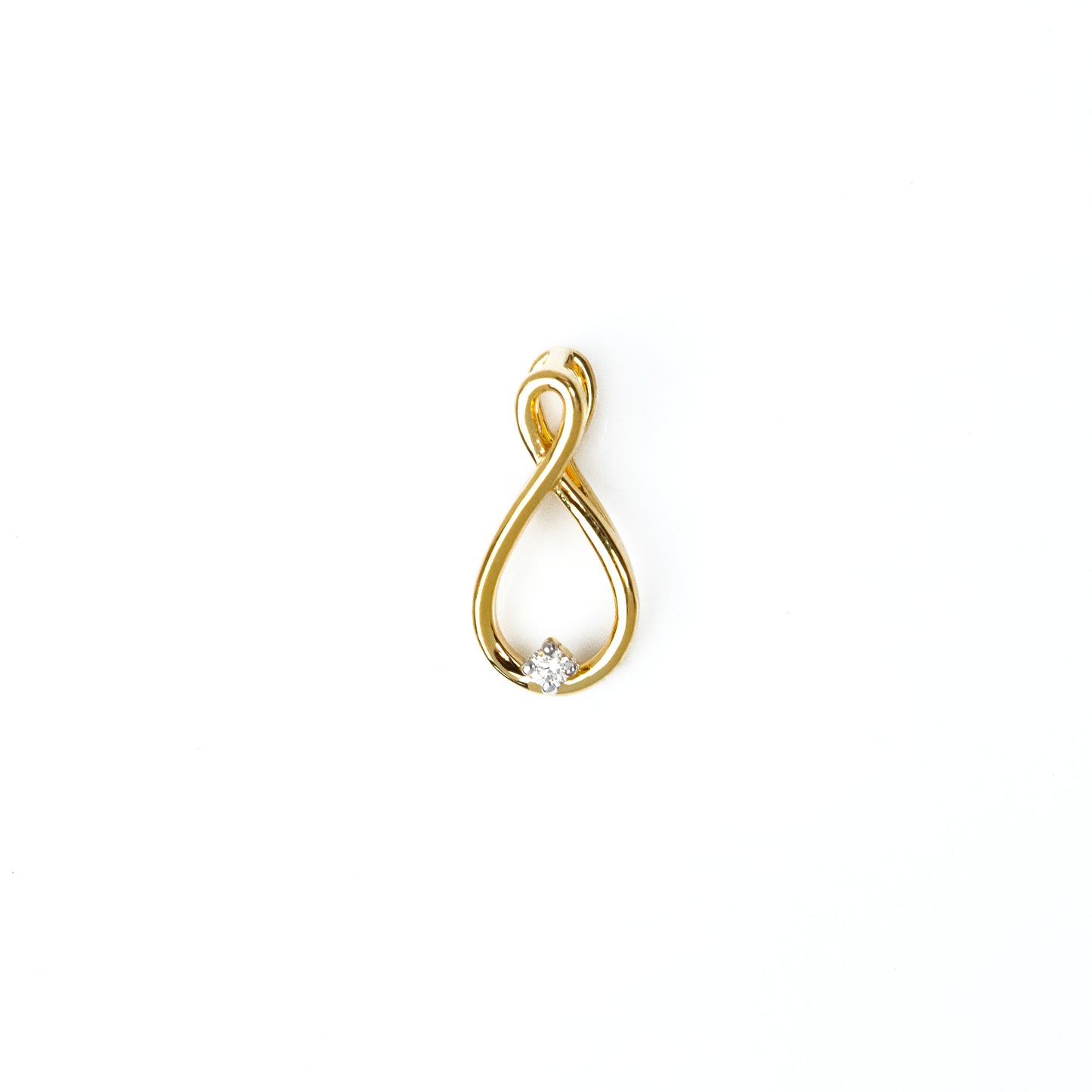 Caratly 18kt gold Infinity Diamond Pendant with 0.02ct diamond accent and vertical twisted loop design under Rs. 15,000
