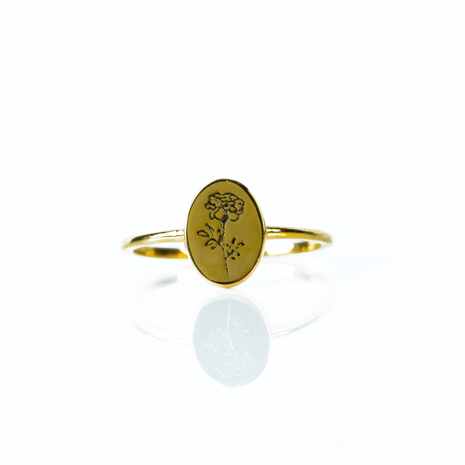 Caratly 18kt gold Flower Engraved Ring with oval signet face and etched floral rose design, a perfect gift for her under Rs. 30,000