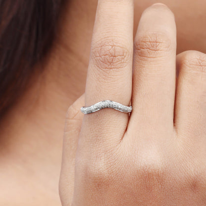 Caratly 18kt white gold Cluster Diamond Ring with 0.28ct diamond pave in a curved wishbone v-shape design under Rs. 70,000