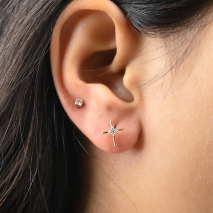 Caratly 18kt gold Cross Diamond Earring with 0.02ct diamond center X-shape stud design, minimalist gift for her under 20,000